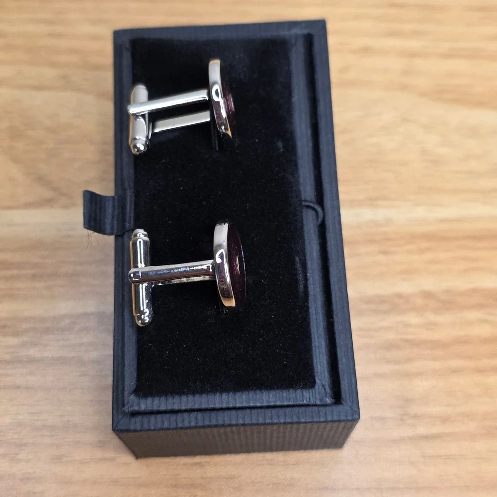 Pronto Uomo‎ Cufflinks Mens OS Purple Good Silver Tone Round Enamel Sunburst Box
